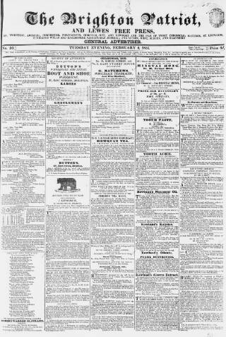 cover page of Brighton Patriot published on February 2, 1836