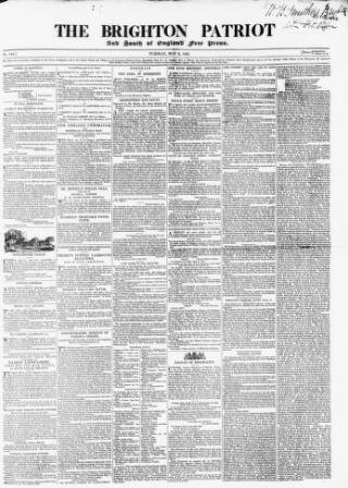 cover page of Brighton Patriot published on May 2, 1837