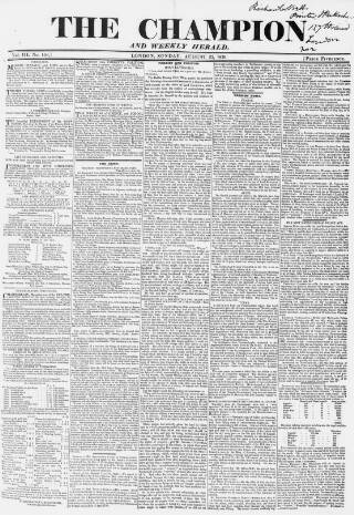 cover page of The Champion published on August 25, 1839