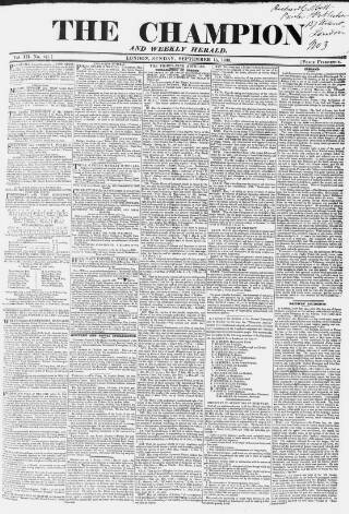 cover page of The Champion published on September 15, 1839