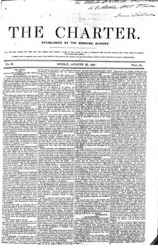 cover page of The Charter published on August 25, 1839