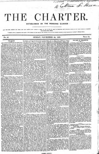 cover page of The Charter published on November 24, 1839