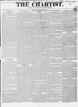 cover page of The Chartist published on February 2, 1839