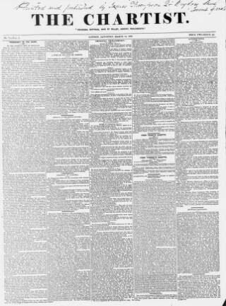 cover page of The Chartist published on March 16, 1839