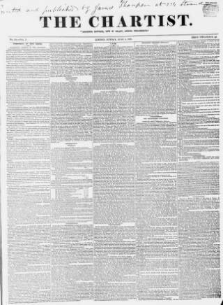 cover page of The Chartist published on June 9, 1839