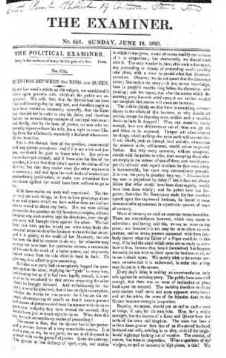 cover page of The Examiner published on June 18, 1820