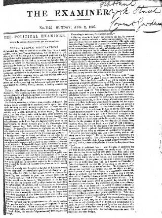 cover page of The Examiner published on August 2, 1829