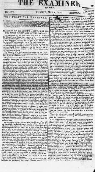 cover page of The Examiner published on May 4, 1834