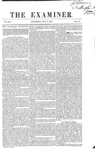 cover page of The Examiner published on May 2, 1846