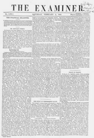 cover page of The Examiner published on February 2, 1861