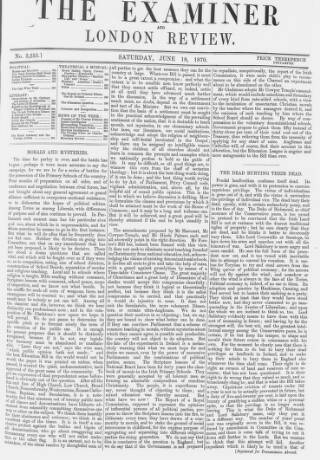 cover page of The Examiner published on June 18, 1870