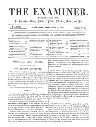 cover page of The Examiner published on November 2, 1878