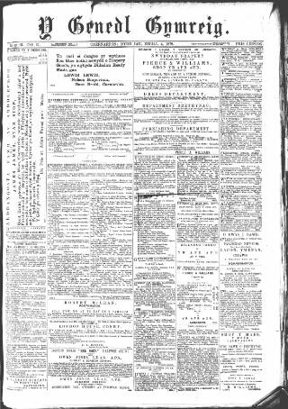 cover page of Y Goleuad published on April 4, 1878