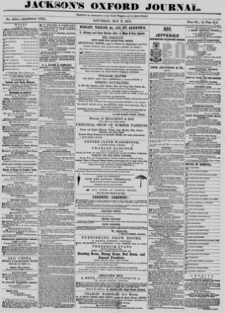 cover page of Oxford Journal published on May 2, 1874
