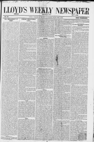 cover page of Lloyd's Weekly Newspaper published on May 4, 1851