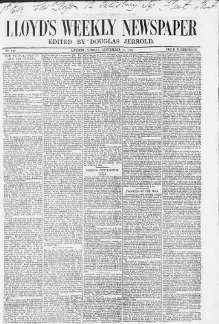 cover page of Lloyd's Weekly Newspaper published on September 17, 1854