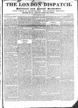 cover page of London Dispatch published on February 25, 1838