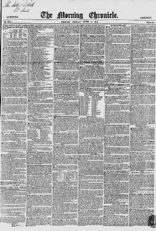 cover page of Morning Chronicle published on June 18, 1852
