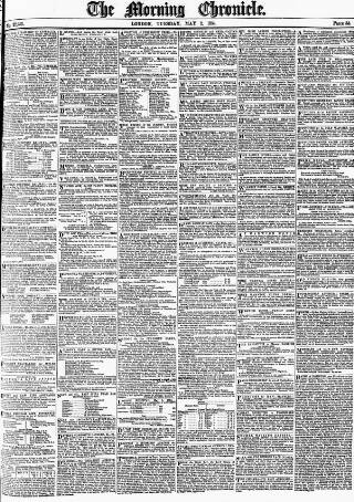 cover page of Morning Chronicle published on May 2, 1854