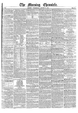cover page of Morning Chronicle published on August 2, 1854