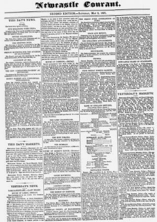 cover page of Newcastle Courant published on May 2, 1857
