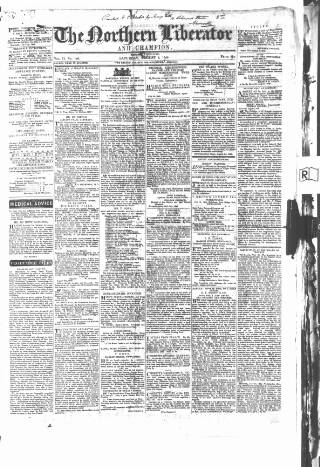 cover page of Northern Liberator published on August 8, 1840