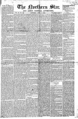 cover page of Northern Star and Leeds General Advertiser published on April 4, 1840