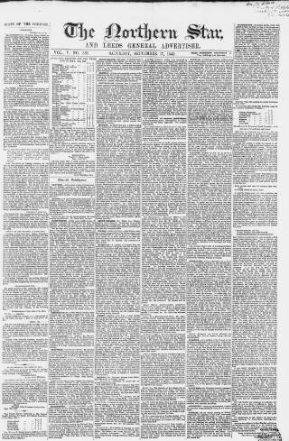cover page of Northern Star and Leeds General Advertiser published on September 17, 1842