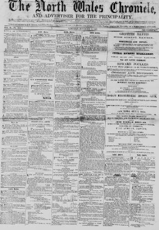 cover page of North Wales Chronicle published on November 2, 1867