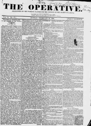 cover page of The Operative published on February 24, 1839