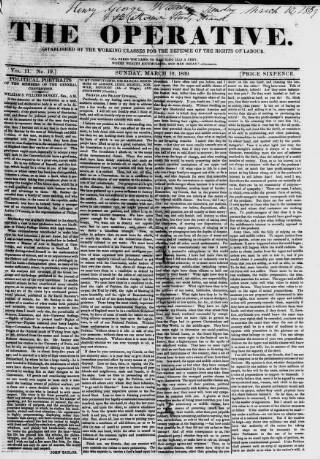 cover page of The Operative published on March 10, 1839