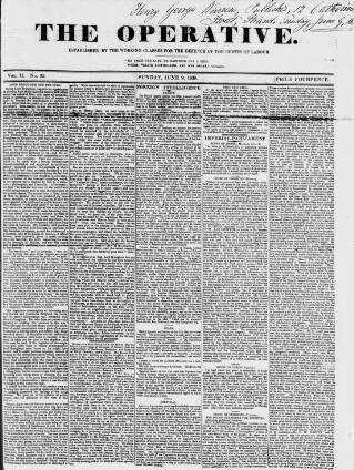 cover page of The Operative published on June 9, 1839