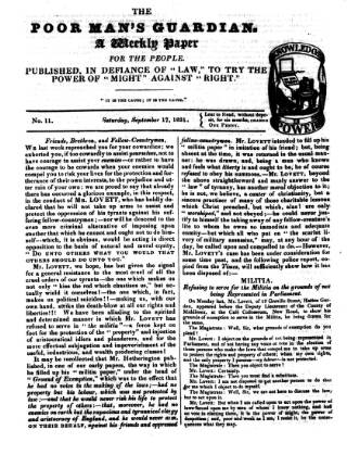 cover page of Poor Man's Guardian published on September 17, 1831