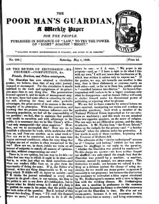 cover page of Poor Man's Guardian published on May 4, 1833