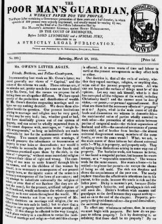 cover page of Poor Man's Guardian published on March 28, 1835