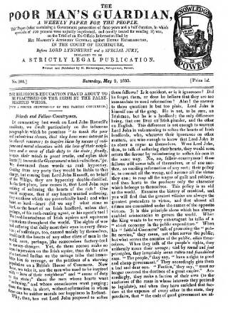 cover page of Poor Man's Guardian published on May 2, 1835