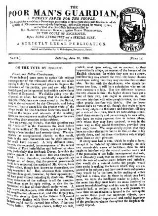 cover page of Poor Man's Guardian published on June 20, 1835