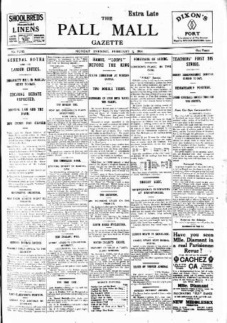 cover page of Pall Mall Gazette published on February 2, 1914
