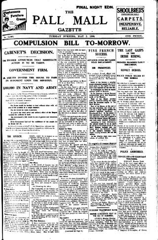 cover page of Pall Mall Gazette published on May 2, 1916