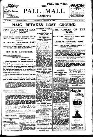 cover page of Pall Mall Gazette published on August 2, 1917