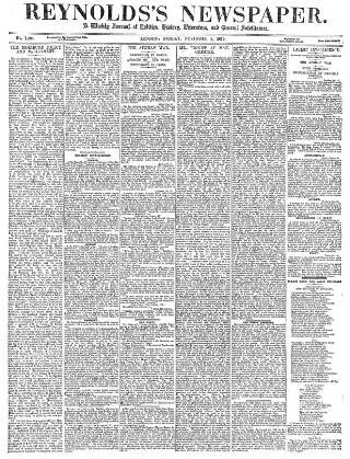 cover page of Reynolds's Newspaper published on November 2, 1879