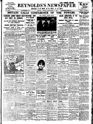 cover page of Reynolds's Newspaper published on September 17, 1922