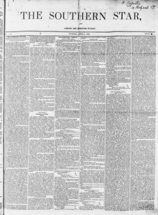 cover page of Southern Star published on April 5, 1840