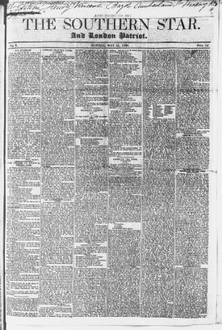 cover page of Southern Star published on May 31, 1840