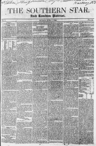 cover page of Southern Star published on June 7, 1840