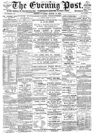 cover page of Exeter Flying Post published on March 19, 1889
