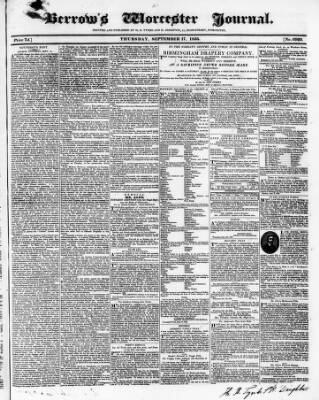 cover page of Worcester Journal published on September 17, 1835
