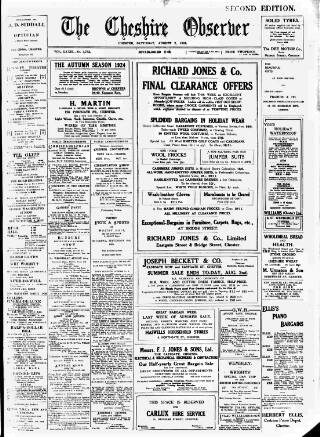 cover page of Cheshire Observer published on August 2, 1924
