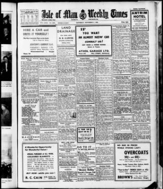 cover page of Isle of Man Times published on November 2, 1940