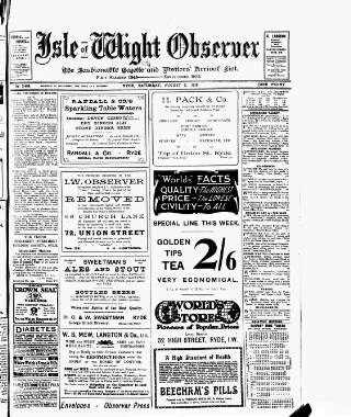 cover page of Isle of Wight Observer published on August 2, 1919
